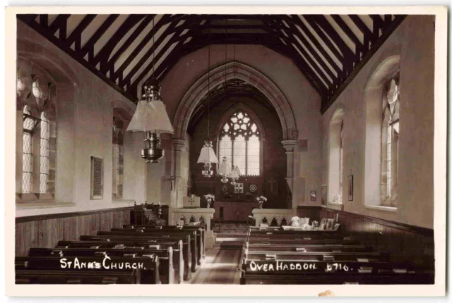 Over Haddon St Anns Church Interior Nr Bakewell - Real Photo Postcard L17