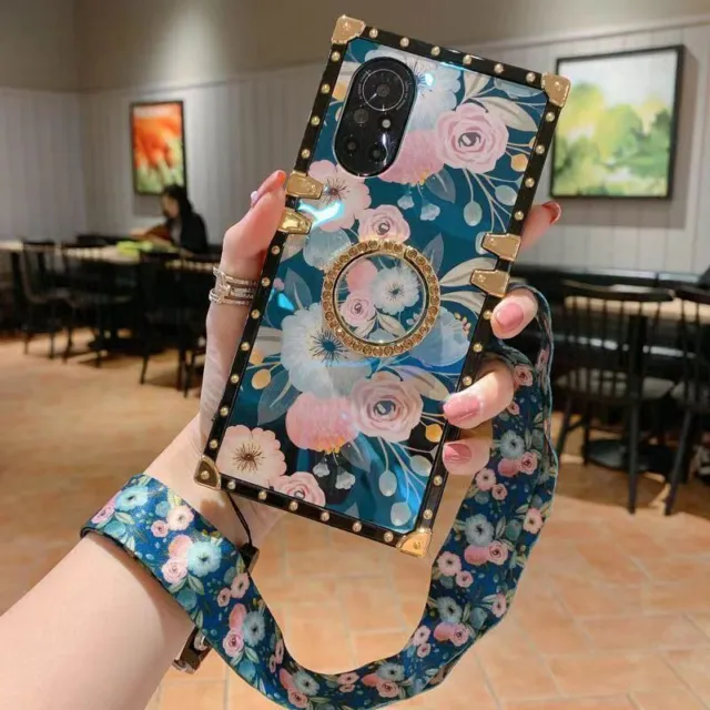 Square Flower Strap Ring Phone Case For iPhone Samsung OPPO LG Huawei Xiaomi