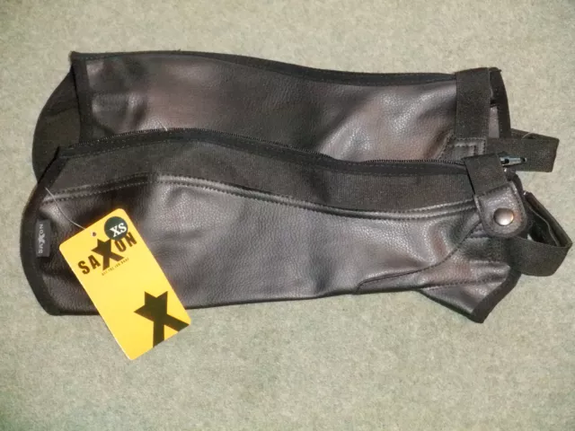 BNWT Saxon Equileather Half Chaps Black Adult XS also suit older child - tag=£30
