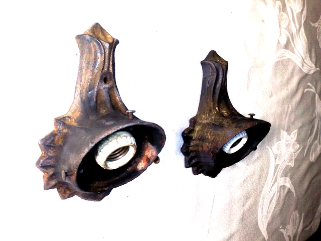 Pair of Antique Wall Sconces  early 1900s Heavy Beautiful Cast Iron Design