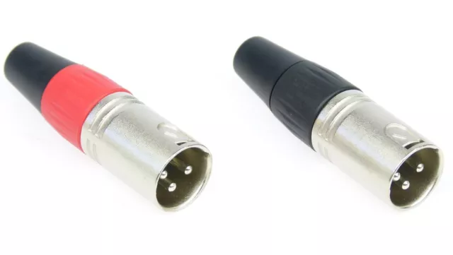 2 x ADAM HALL PROFI XLR Kabel Stecker male Schwarz & Rot, versilbert 3-pol polig