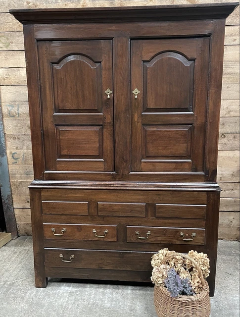 Antique Georgian Period Oak Housekeepers Press Wardrobe, 18th Century Circa 1780