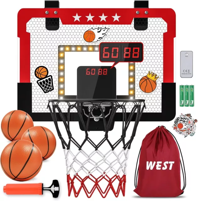 Mini Indoor Basketball Hoop for Kids, Double Electronic Scoreboard and LED Light