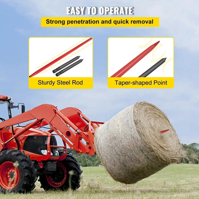 Square Bale Spike Truck Hay Spear Forklift w/ Stabilizer Sleeve For Tractor Load