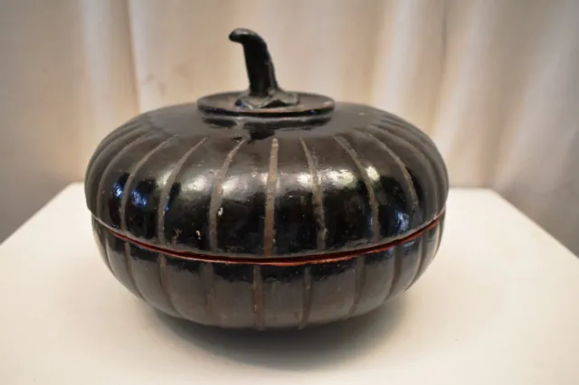 Vintage Burmese Lacquerware Pumpkin Box (Small/Black) Decorative Collectibles "1