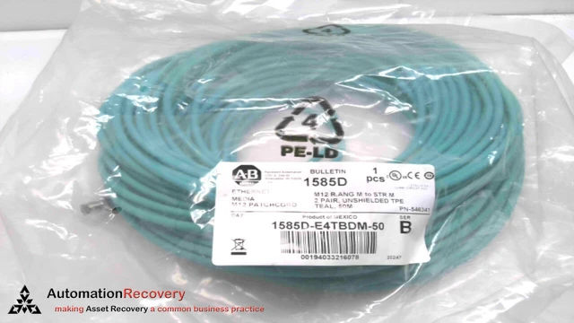 Allen Bradley 1585D-E4Tbdm-50 Series B, Ethernet Media Patchcord, New #295693