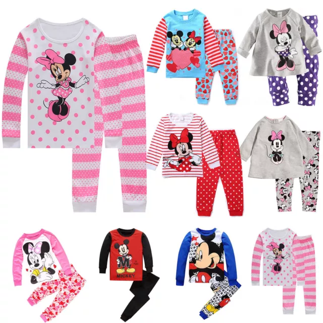 Kids Girls Mickey Minnie Printed Pyjamas Pjs Sets Sleepwear Nightwear Outfits