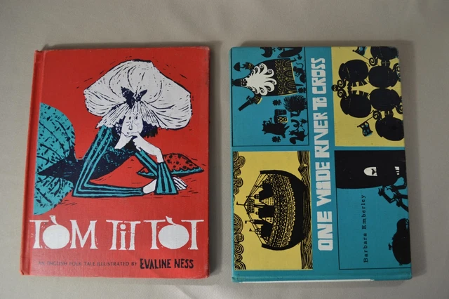 LOT of 2 Vintage Picture Books: One Wide River to Cross & Tom Tit Tot, Hardcover