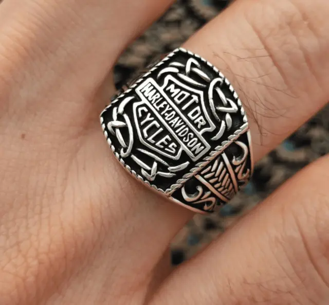 Amazon.com: Silver Harley Davidson Ring, Harley Signet Ring, Silver Biker  Ring, 925k Sterling Silver Ring (9) : Handmade Products