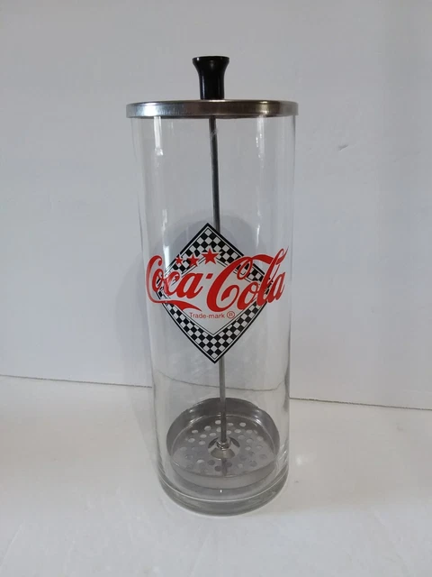 Coca Cola 9" Glass Straw Dispenser / Straw Holder - Checkered Pattern Star - A8
