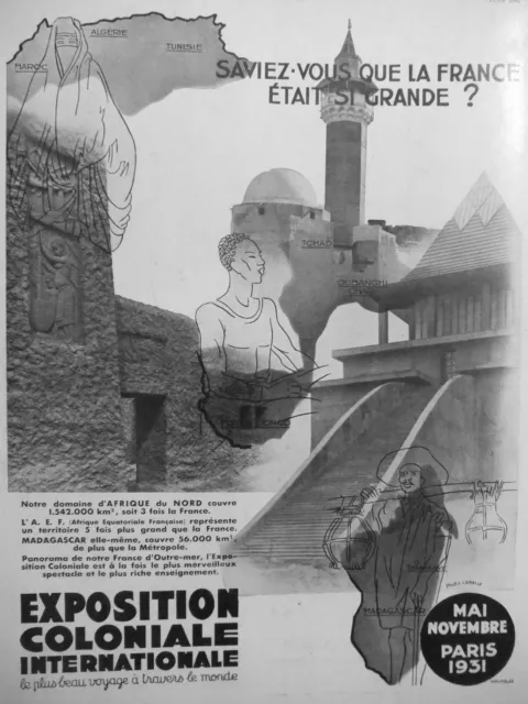 PUBLICITÉ DE PRESSE 1931 EXPOSITION COLONIALE INTERNATIONALE L'Afrique du Nord