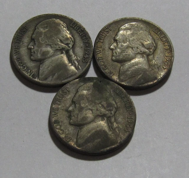 1943 D 1944 D 1944 S (Silver) Jefferson Nickel - Mixed Condition - 57SA