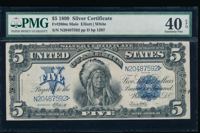 AC Fr 280 1899 $5 Silver Certificate PMG 40 EPQ CHIEF NOTE!