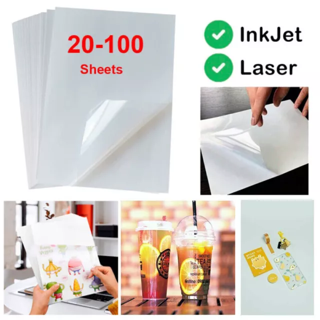 A4 Self Adhesive Vinyl Sticker Paper Transparent Glossy Label for Inkjet Laser