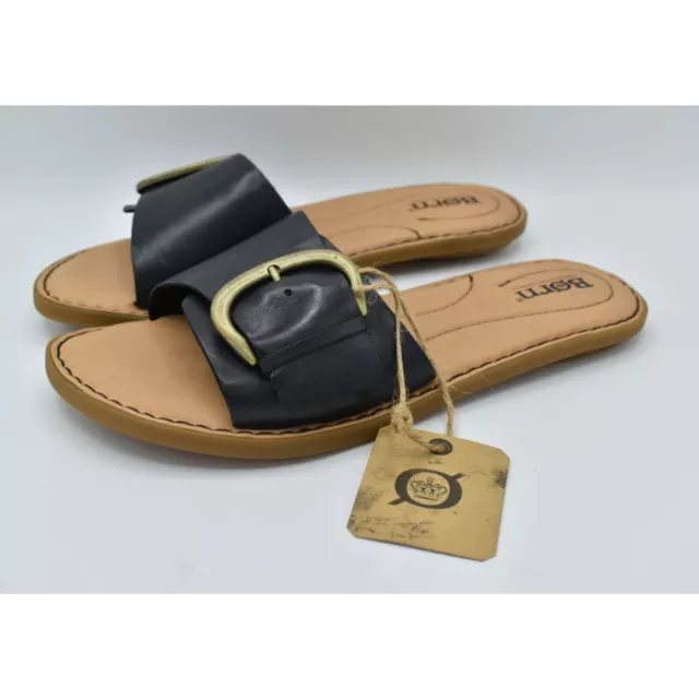 Born Womens Size 8 Miarra Buckle Black Leather Slip On Slide Sandals Shoes