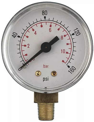 Air Pressure Gauges 2 Inch Diameter Bottom Entry ABS and Brass, up to 3/8 Bsp,