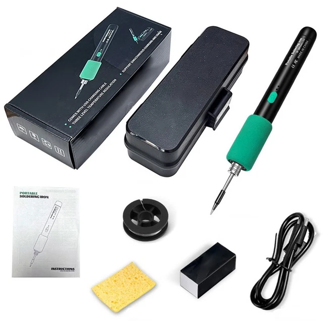 Kit Fer à Souder Sans Fil 4V 1.5Ah – Température 450°C – Avec étain, éponge Et Chargeur EU