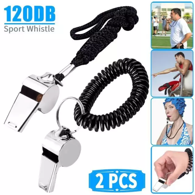 2x Coach Referee Loud Whistle Survival Singal Sports Soccer w/ Lanyard Wristband