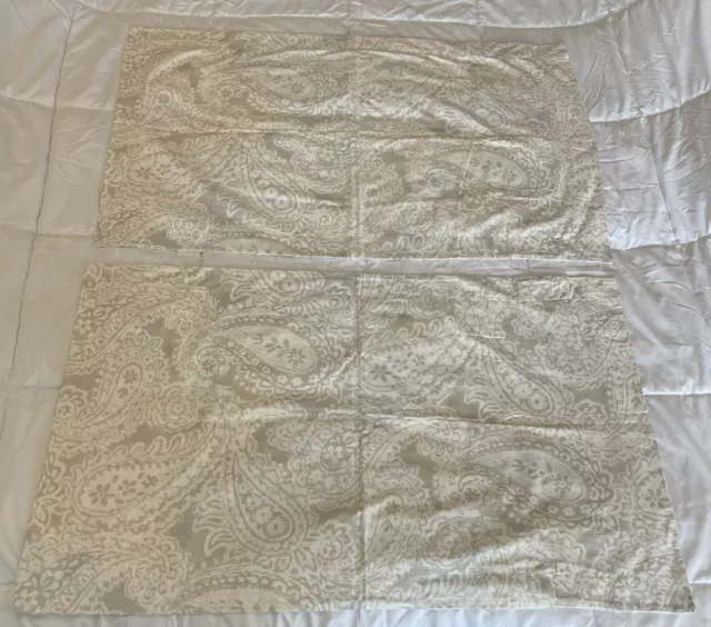 Tommy Hilfiger Gray Beige White Paisley Set Of 2 King Pillow Shams 100% Cotton