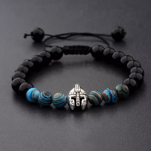 8mm Natural Stone Spartan Helmet Braided Macrame Women's  Men's Bracelets Gift