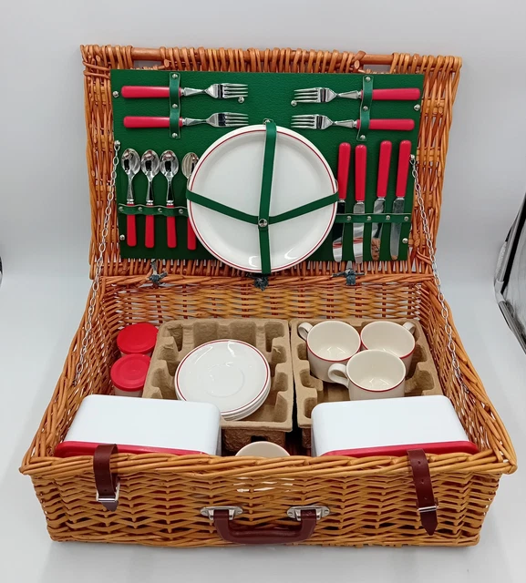 VINTAGE WICKER BASKET Picnic Set Retro VW Camper Set Of 4 & Storage