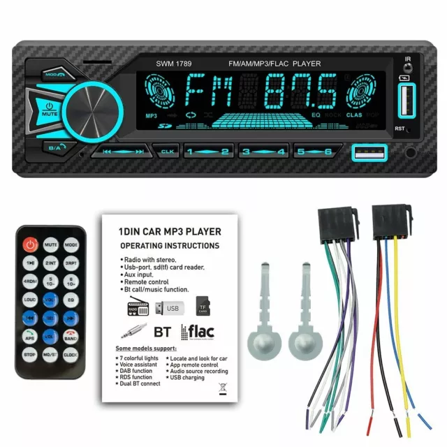 Car Radio Stereo 1Din Bluetooth AM FM Audio Head MP3/USB/AUX In-Dash Unit Player