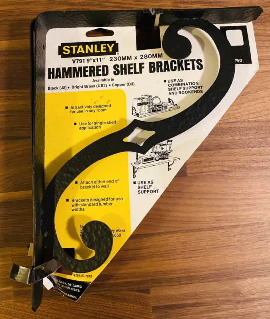 Stanley Hardware Hammered Shelf Brackets Black Single Shelf￼￼ 9" x 11"