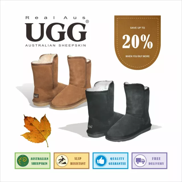 Ugg Real Aus 100% Australian Sheepskin Wool Women 7' Classic Boots w/ Zipper