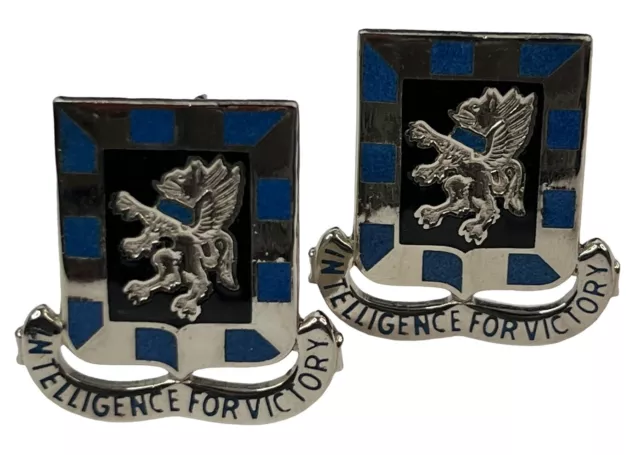 Pair VINTAGE MILITARY Pin “Intelligence For Victory”