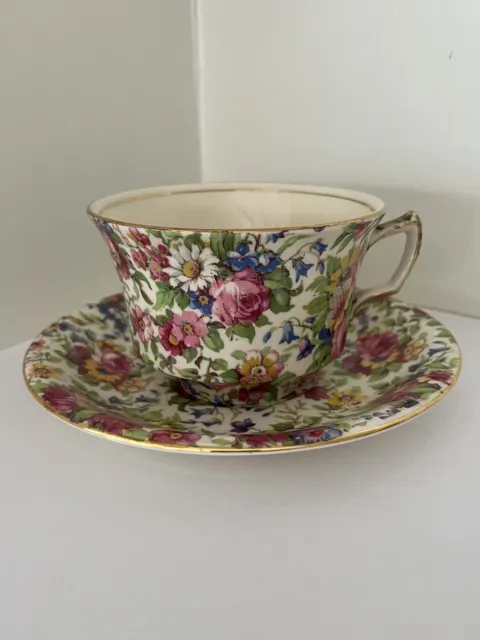 Vintage Royal Winton Grimwades Summertime Floral Chintz Demitasse Cup & Saucer