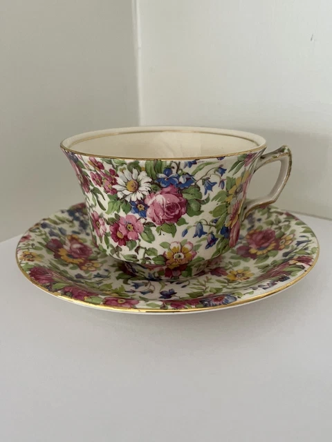 Vintage Royal Winton Grimwades Summertime Floral Chintz Demitasse Cup & Saucer