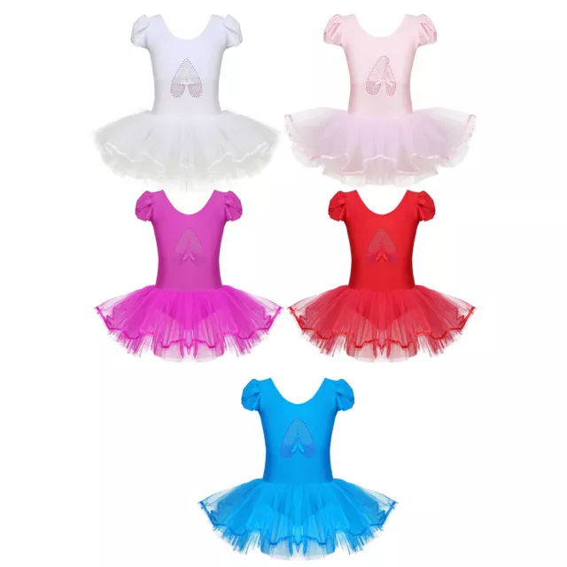 Girls Sequin Ballerina Fairy Dance Tutu Dress Leotard Team Gymnastics Costume