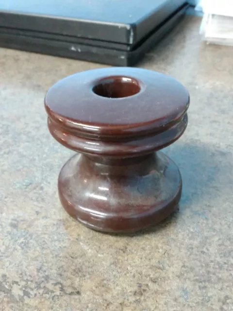 Vintage Brown Ceramic Porcelain Spool Insulator - Telephone Electric (tr)