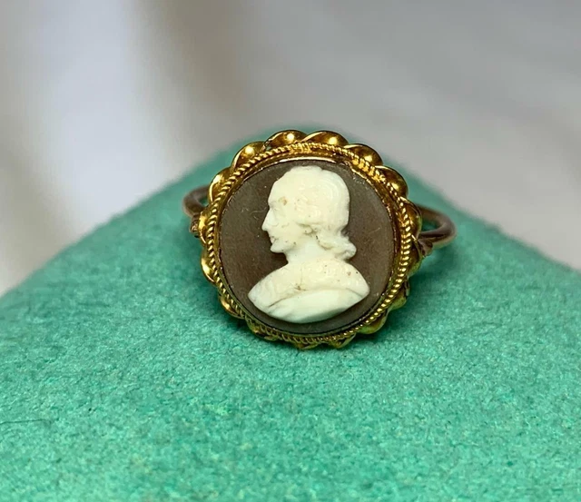 Bague Camée Victorienne En Or 11K Et Onyx - Taille 4, Naturelle, Ancienne