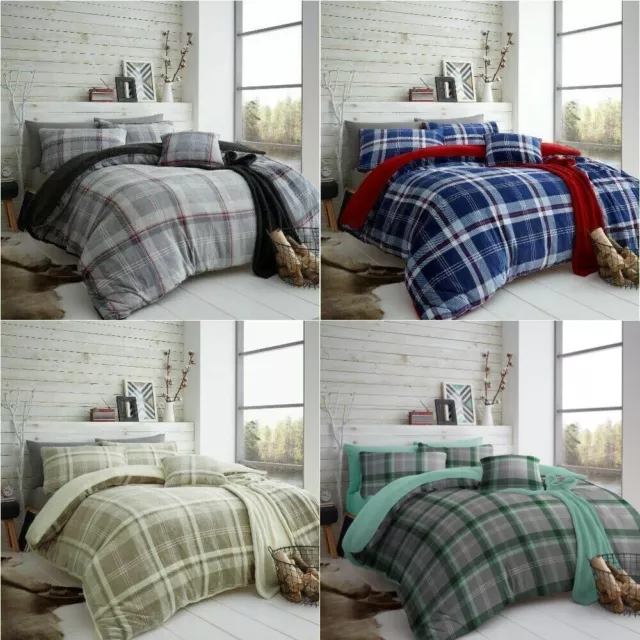 Teddy Bear Fleece Duvet Cover Set Thermal Warm Soft Sherpa (LINCOLN CHECK)