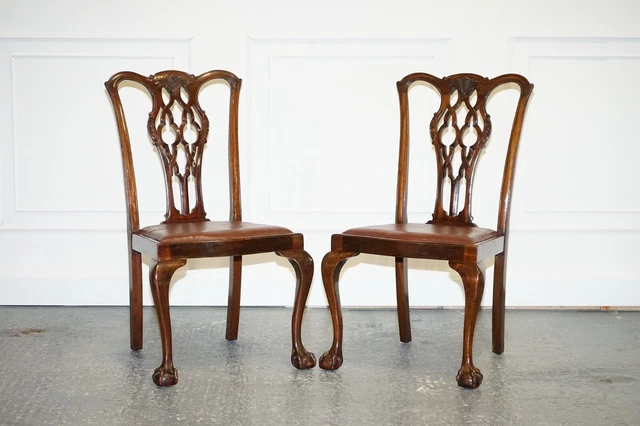 Sillas De Cuero De Escritorio De Comedor Lateral James Phillips Chippendale Estilo Garra Y Bola