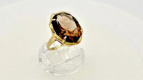 Statement Vintage ladies large Smoky Quartz Solitaire Ring, 9ct Gold, Size 5.5