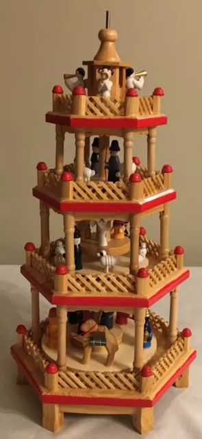 4 Tier Nativity Pyramid Carousel Missing TOP,  Post, Candle Holders ~15" Hi READ