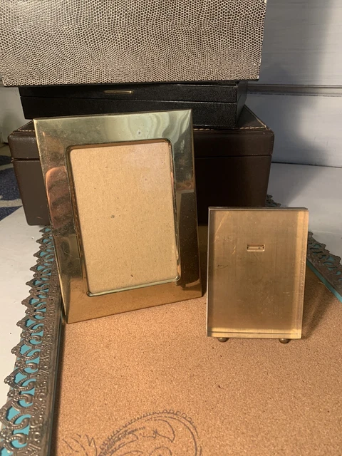 Brass Picture Frames Lot of 2 SMALL Various Size Display Gold vintage 3x4, 6.5x5