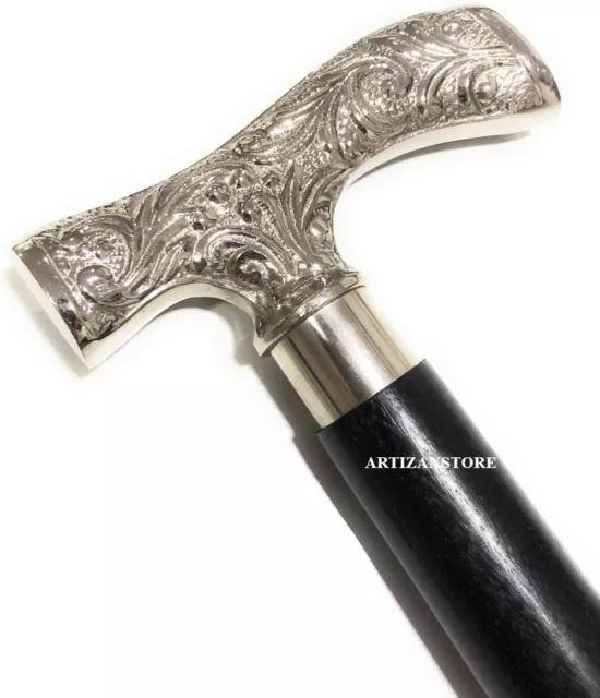 Antique Style Walking Stick Cane Silver Color Handle for Unisex Household - Spor 2
