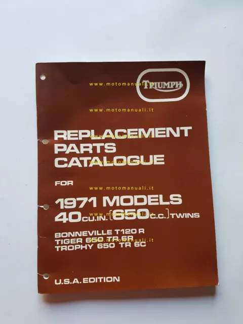 Triumph 650 Bonneville Tiger Trophy 1971 catalogo ricambi ORIGINALE parts list