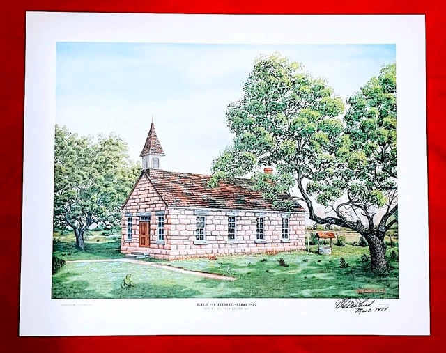 LBJ SCHOOLHOUSE Print by CG Morehead 1973 Hand Signed Kentucky Artist ART 20x16"