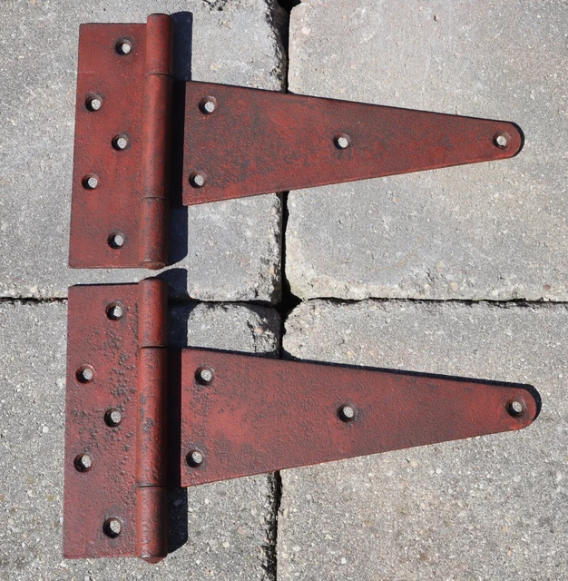 PAIR OF LARGE VINTAGE DOOR HINGES FOR FARM BARN OR SHED EACH 12 x 7 INCHES
