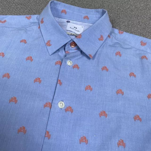 PS PAUL SMITH Shirt Mens Medium Blue Crab Print Button Up Long Sleeve Slim Fit