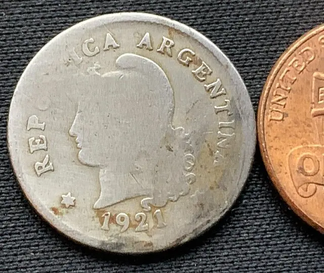 1921 Argentina 10 Centavos Coin Circulated Better World Coin   #K2174