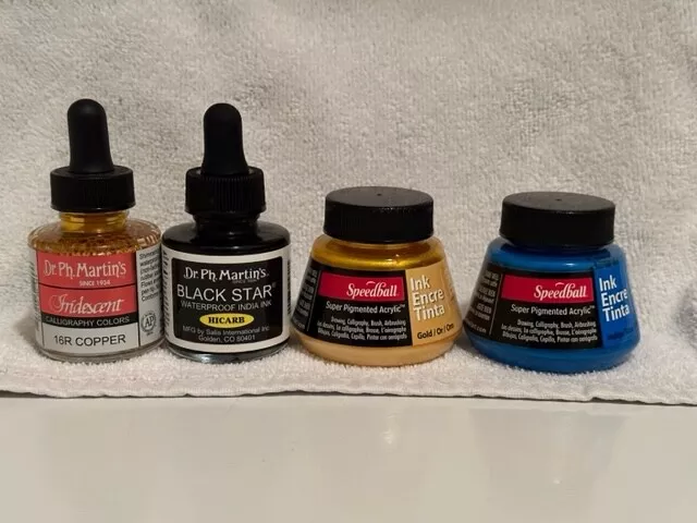 Lot Of 4 Calligraphy Colors Ink - 2 Dr. Ph Martin's & 2 Speedball  1-2 oz bottl