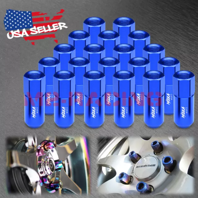 Blue 20pcs M12X1.5mm Lug Nuts Extended Tuner Aluminum Wheels Rims Cap WN02