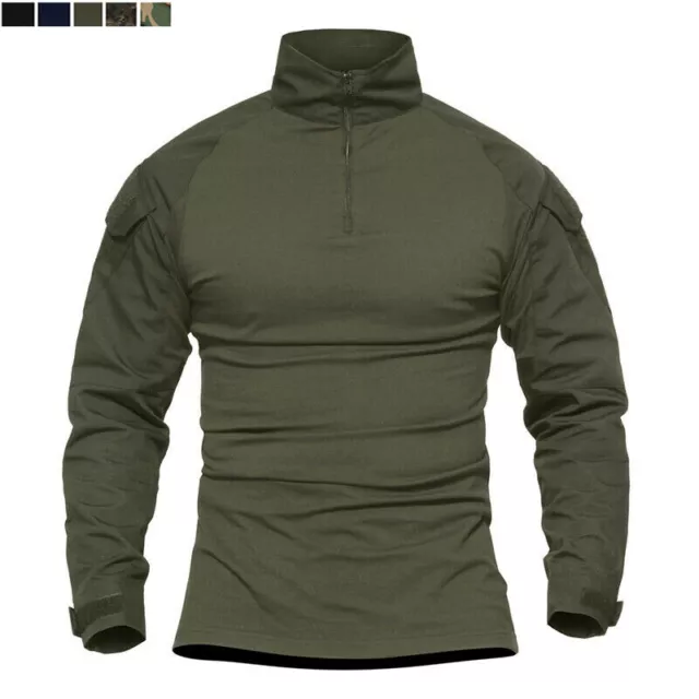 Men's 1/4 Zip Military Tactical Army Combat Casual Long Sleeve Training T-Shirt