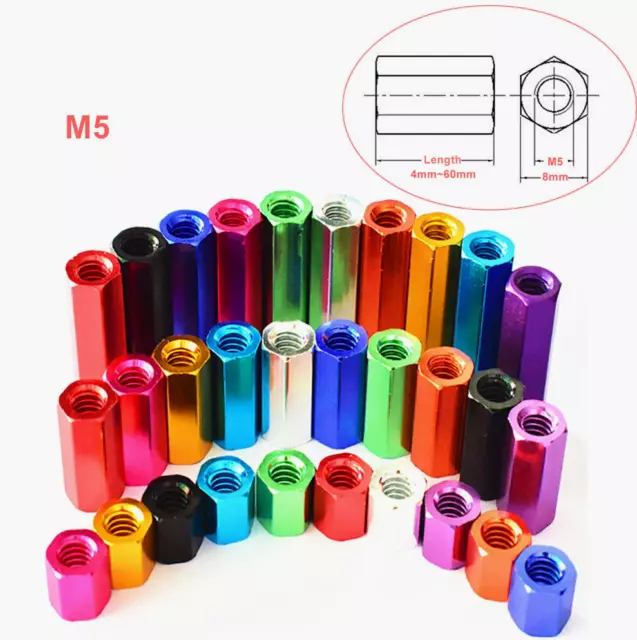 M5/S=8mm Aluminium Alloy Hex Nuts Hexagon Threaded Connector Standoff Pillar
