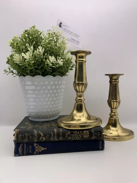 Vintage Pair Of English Georgian Style Brass Candlesticks Made in England